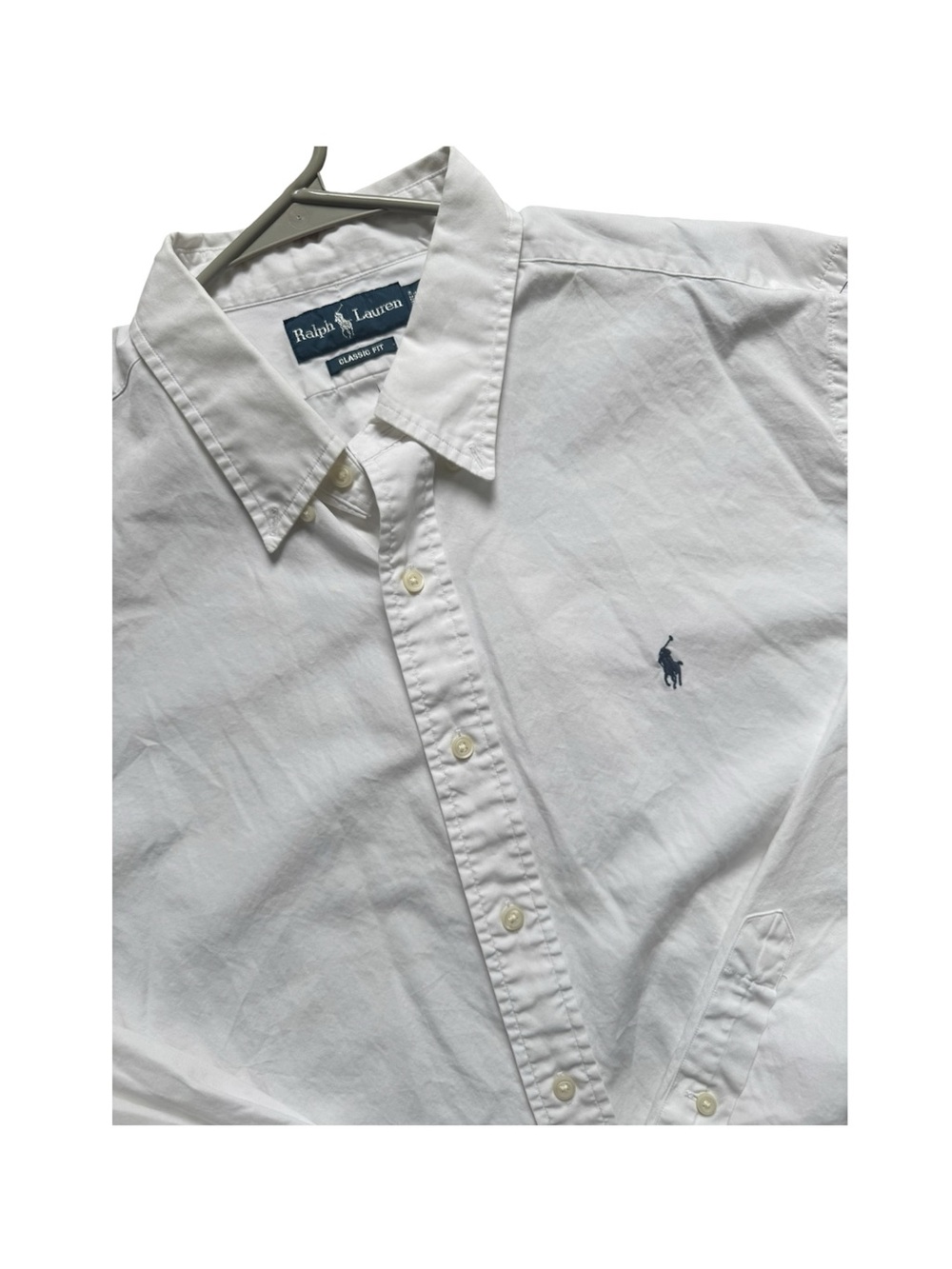 Ralph Lauren White Button-Down Shirt with Navy Pony Logo